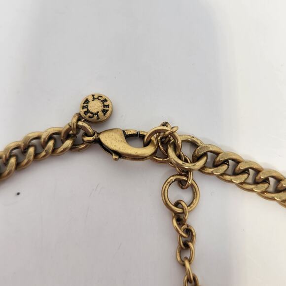 J Crew Blue Green Rhinestone Statement Necklace Gold Tone Chain Teardrop Oval - Picture 4 of 6